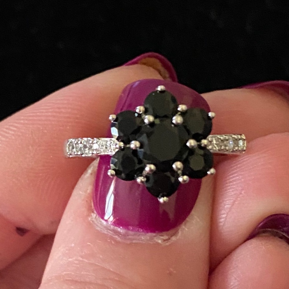 STAMPED S925 BLACK SAPPHIRE/CZs RING - Picture 9 of 10